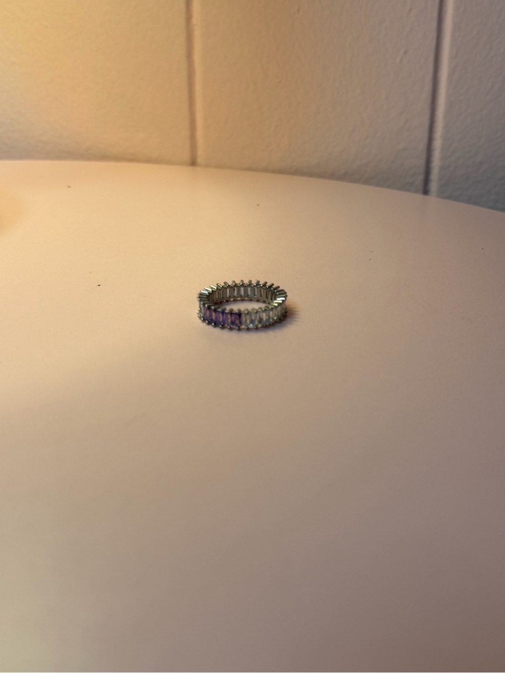 Silver Band Ring with rainbow Accent Stones